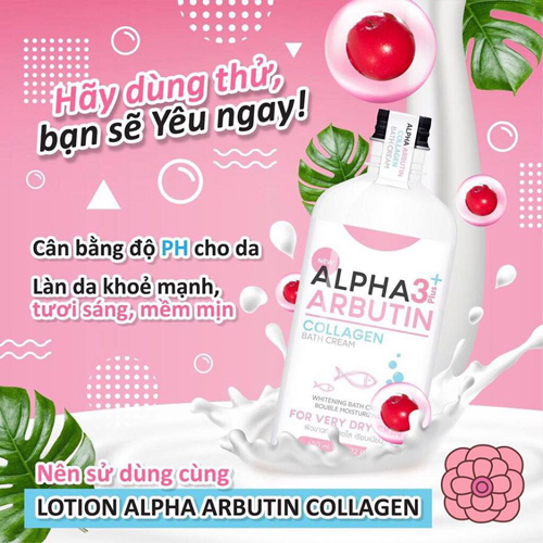 Sữa Tắm Trắng Da Alpha Arbutin 3+ Plus COLLAGEN Bath Cream 350ml, Thái Lan