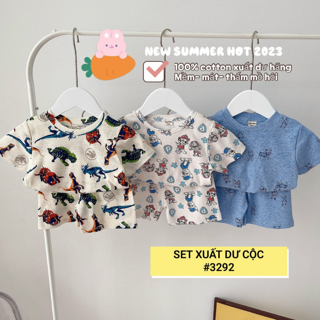Set 3 bộ Cotton xuất dư cho bé trai- Bộ cotton cộc tay mùa hè