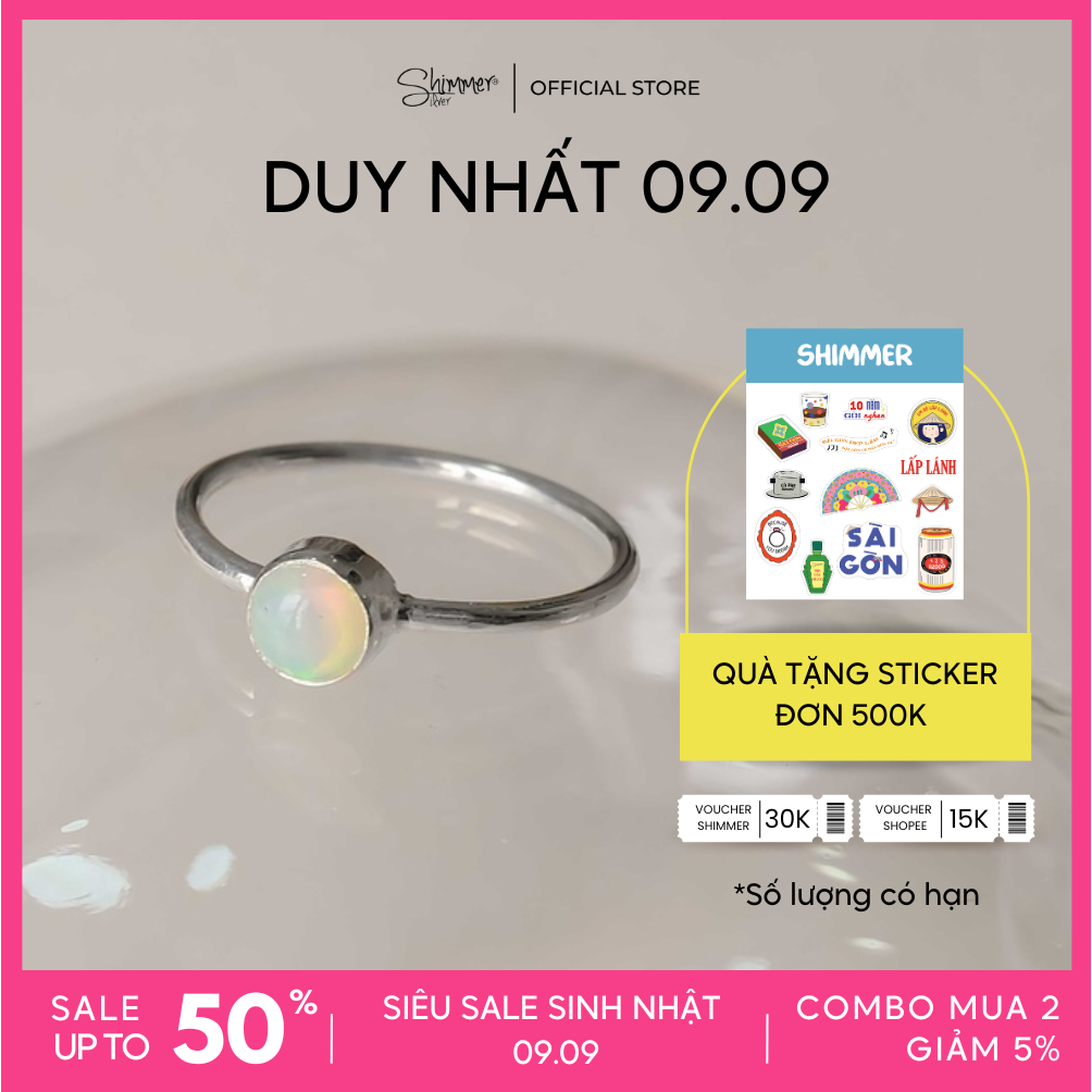 Nhẫn Nữ Bạc 925 Cao Cấp SHIMMER SILVER - Đá Thiên Nhiên BASIC OPAL Phong Thủy May Mắn Năng Lương Không Kị Mệnh