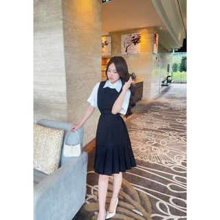 Set bigsize áo sơ mi kèm đầm xếp li duyên dáng ( Thời trang Vicky G - Anitagreen ) HN0923