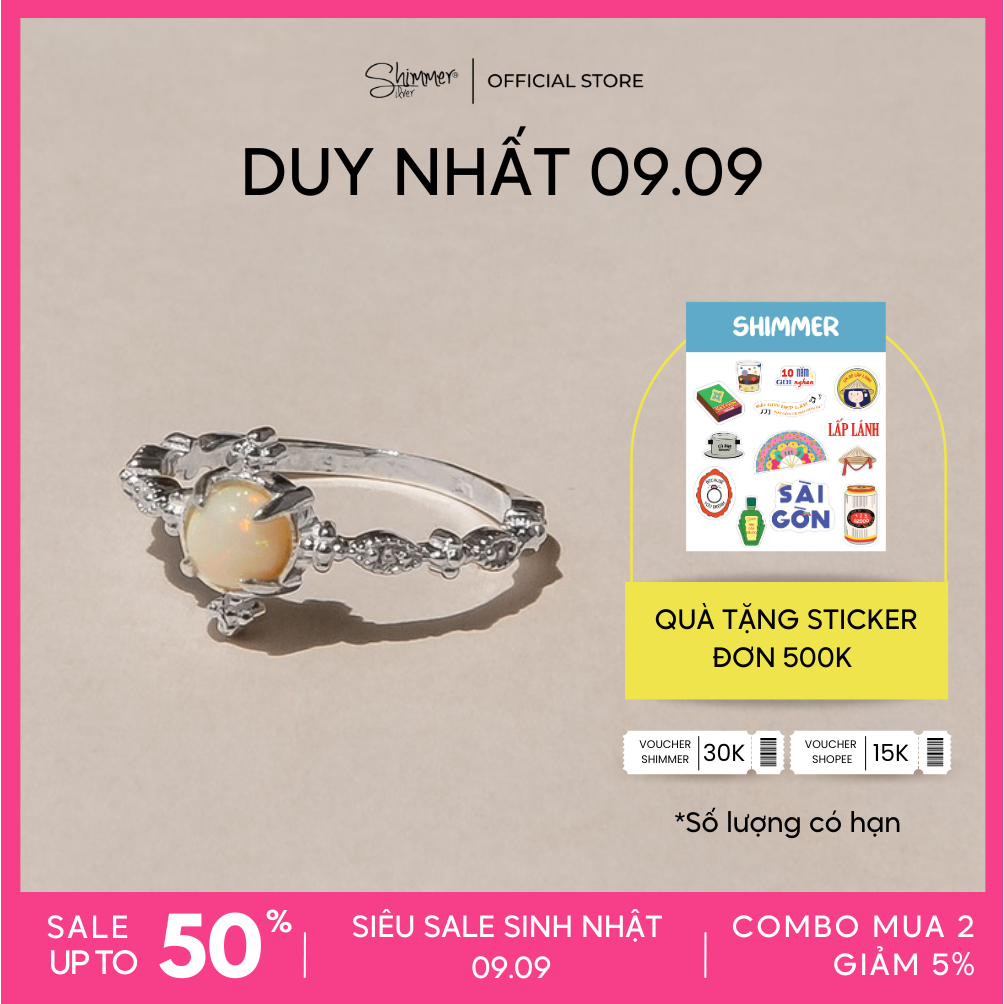 Nhẫn Nữ Bạc 925 Cao Cấp SHIMMER SILVER - Đá Thiên Nhiên LUNA OPAL Phong Thủy May Mắn Năng Lương Không Kị Mệnh