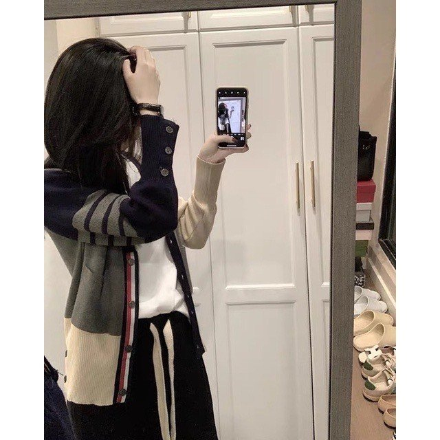 Áo Khoác Cardigan Thom Vải Len Cao Cấp Họa Tiết 4 Sọc Mẫu Hot 2023