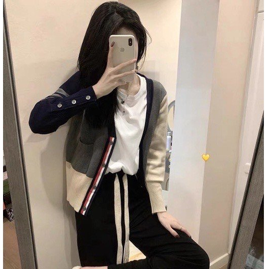 Áo Khoác Cardigan Thom Vải Len Cao Cấp Họa Tiết 4 Sọc Mẫu Hot 2023