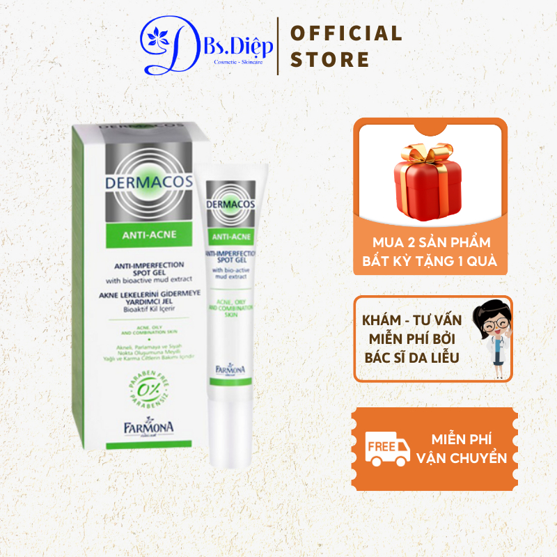 Gel chấm mụn Dermacos đặc trị mụn tức thì thông thoáng se khít lỗ chân lông (15ml)