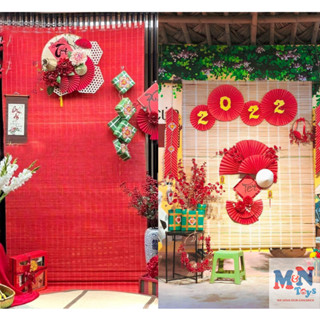 Mành Tre tăm trang trí, decor lễ tết, trung thu màu trắng,  màu đỏ làm phông chụp hình