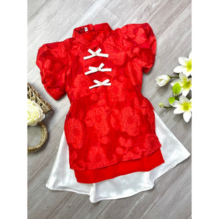 Áo dài thêu hoa bé gái cao cấp
