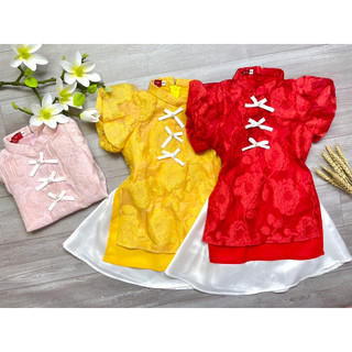 Áo dài thêu hoa bé gái cao cấp