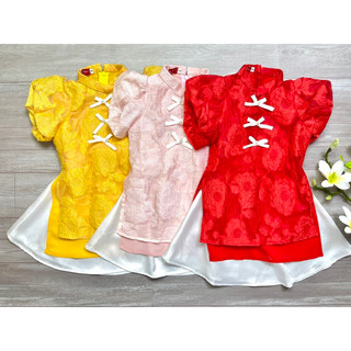 Áo dài thêu hoa bé gái cao cấp