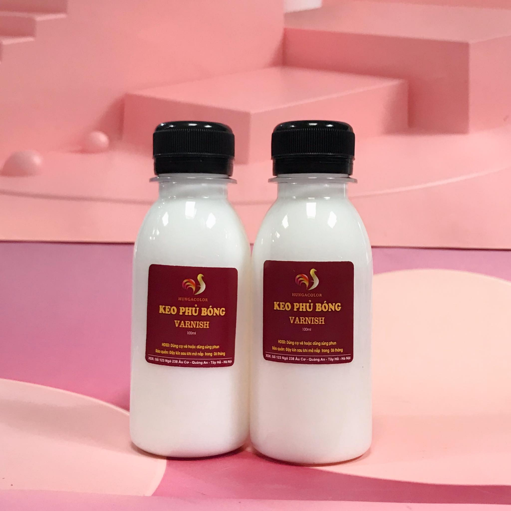 Keo phủ bóng gốc nước Varnish HUNGACOLOR chai 100ml bảo vệ và làm bóng màu acrylic, màu tô tượng thạch cao