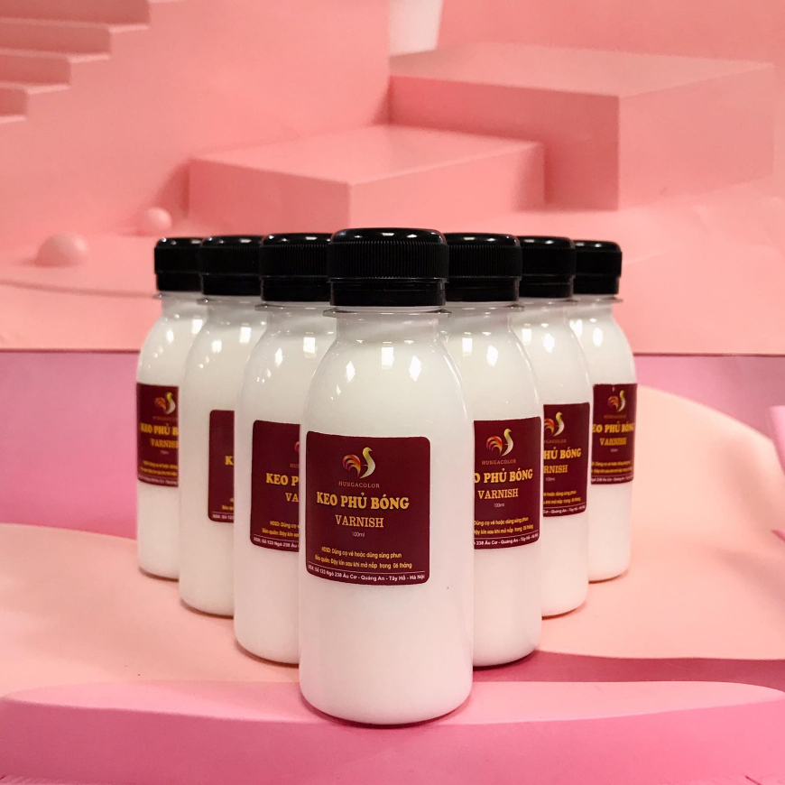 Keo phủ bóng gốc nước Varnish HUNGACOLOR chai 100ml bảo vệ và làm bóng màu acrylic, màu tô tượng thạch cao