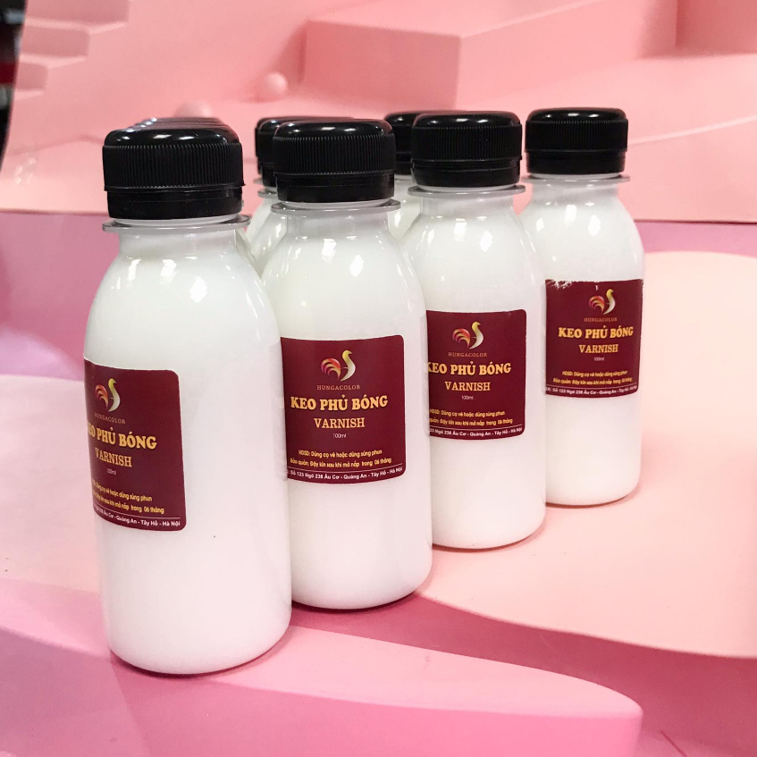 Keo phủ bóng gốc nước Varnish HUNGACOLOR chai 100ml bảo vệ và làm bóng màu acrylic, màu tô tượng thạch cao