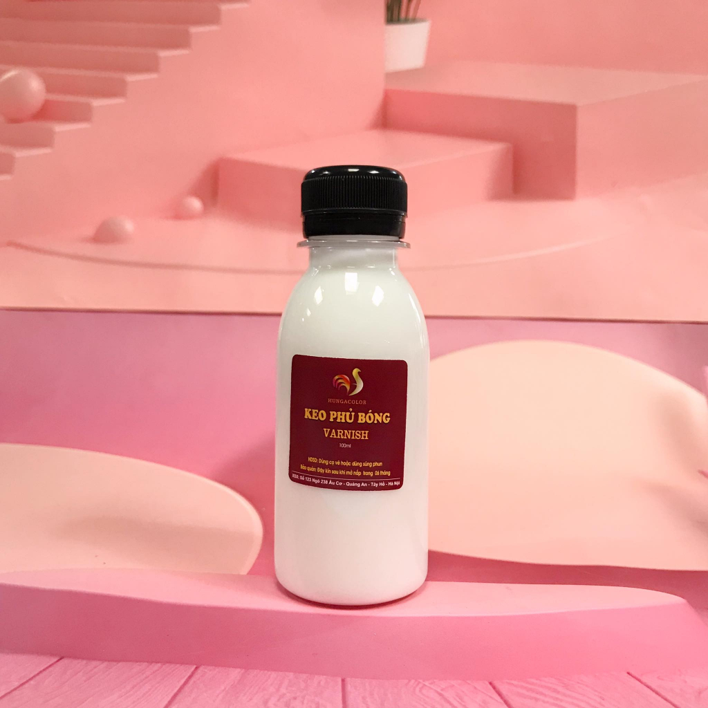 Keo phủ bóng gốc nước Varnish HUNGACOLOR chai 100ml bảo vệ và làm bóng màu acrylic, màu tô tượng thạch cao