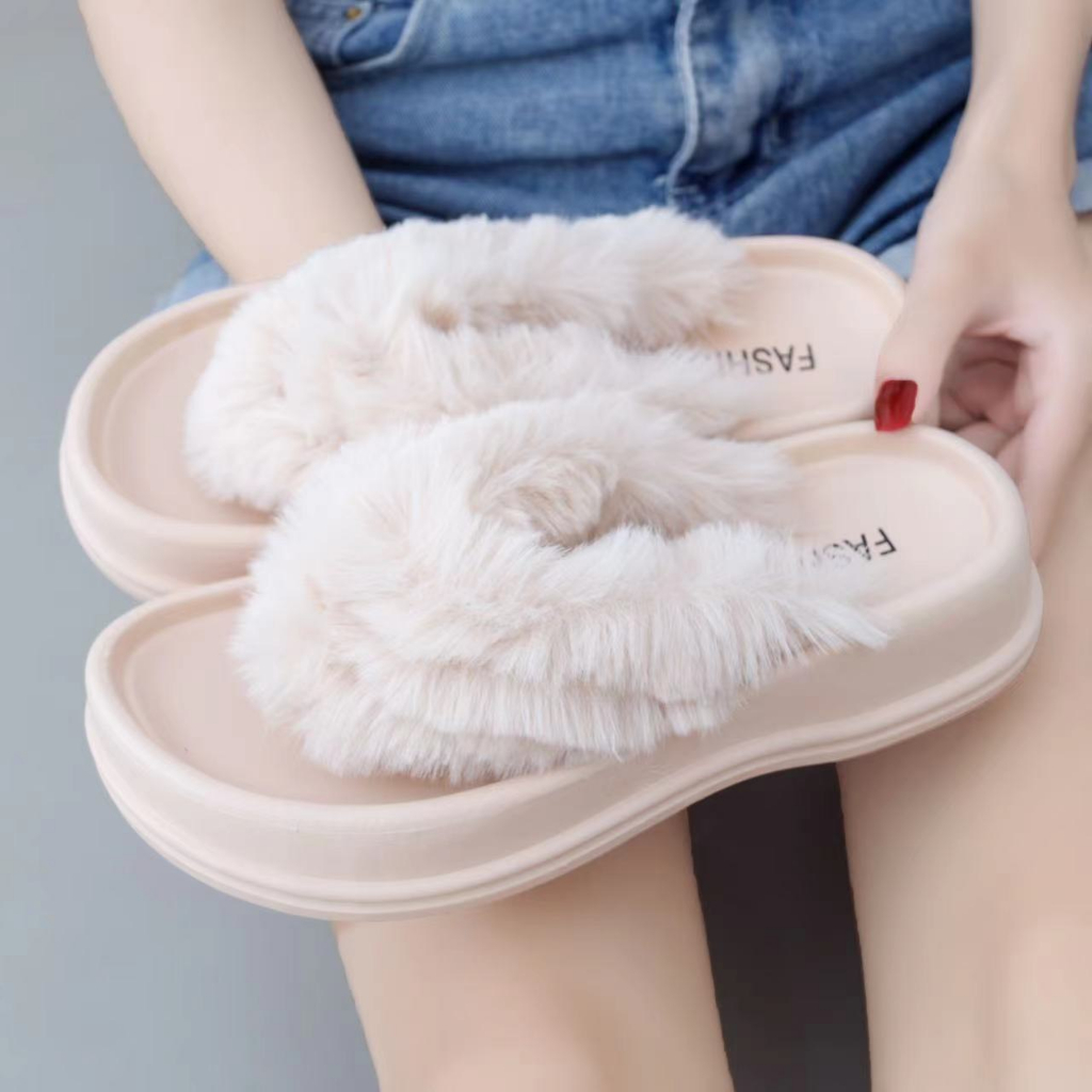 8560- BEST SHOP- Dép kẹp nữ lông xù đế nhựa không thấm nước đi được trong nhà hoặc ra ngoài hàng có sẵn