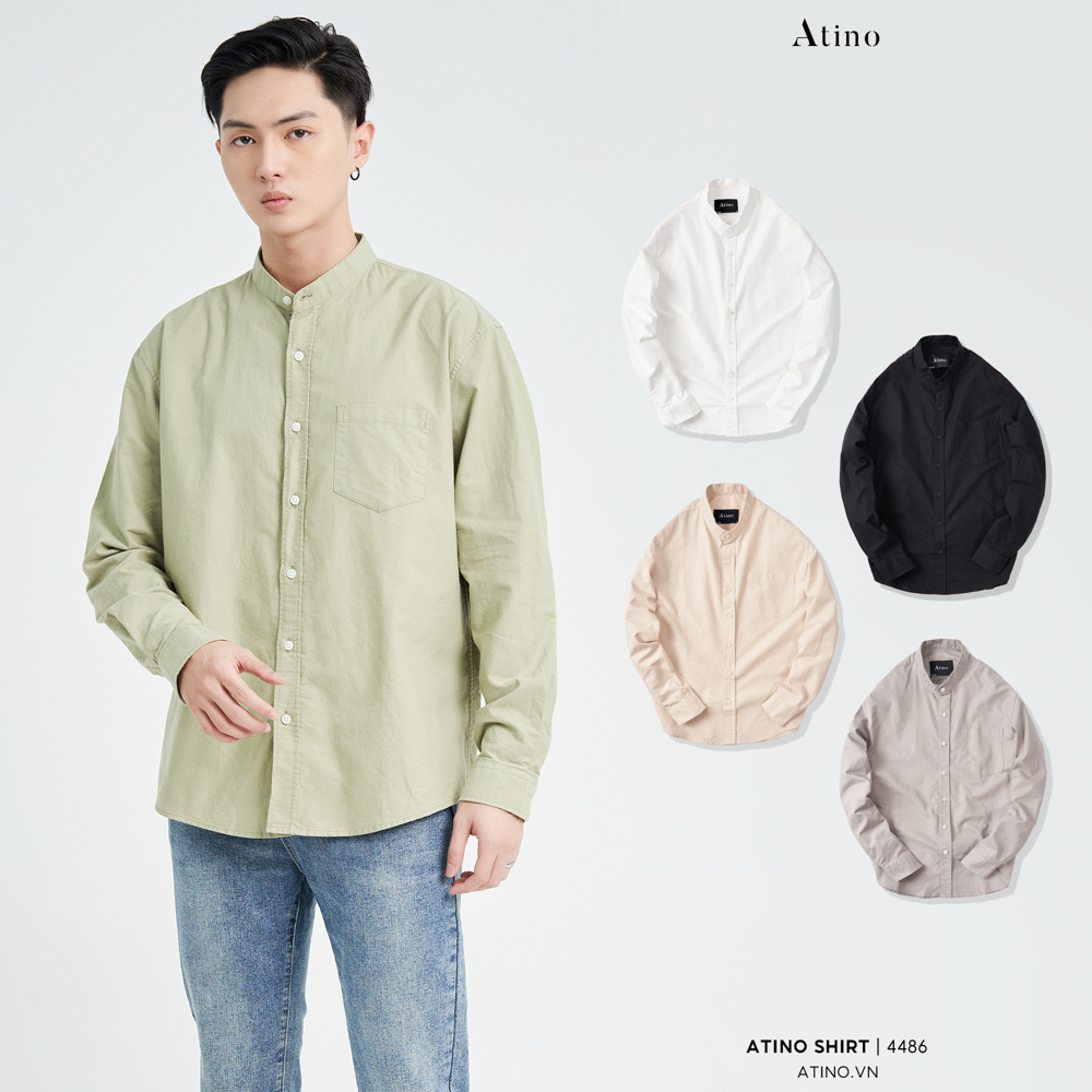 Áo Sơ Mi Dài Tay Nam Trơn ATINO Vải Cotton 100% mềm mịn thoáng mát Form Regular SM5.4486