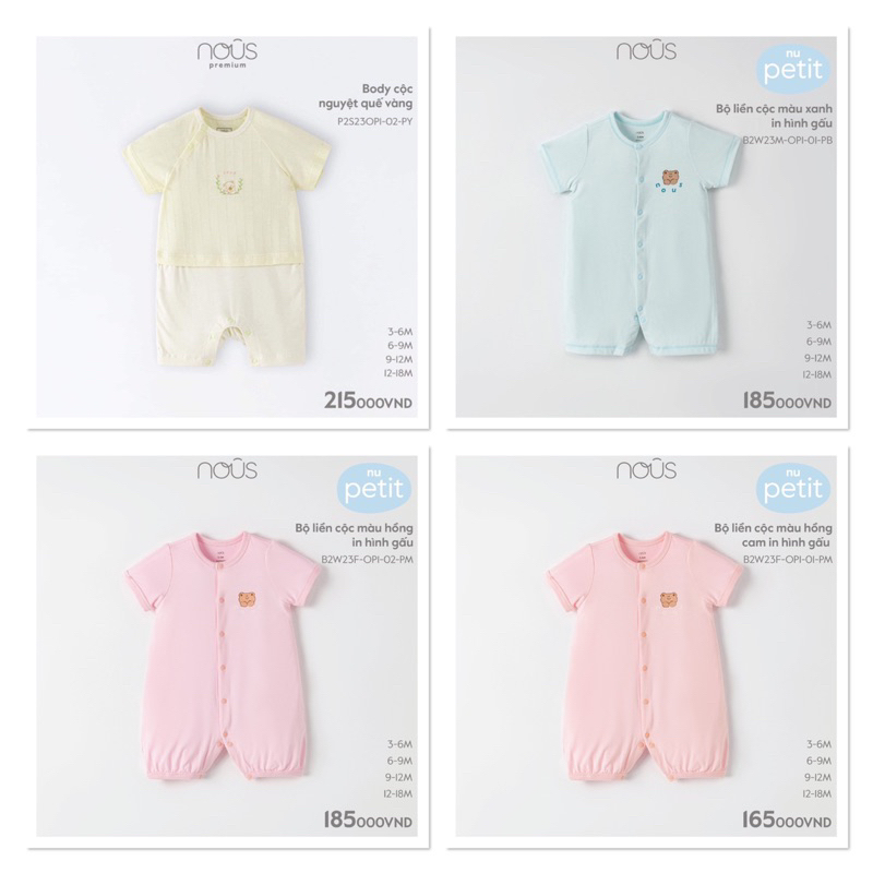 Bộ body cộc nous petitt ( size 3-6m, 6-9m, 9-12m)