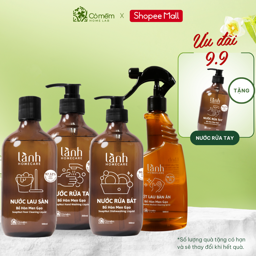 Combo Nhà Bếp Bộ sản phẩm Vệ sinh nhà cửa An toàn thiên nhiên từ Bồ hòn Cỏ Mềm 1800gr