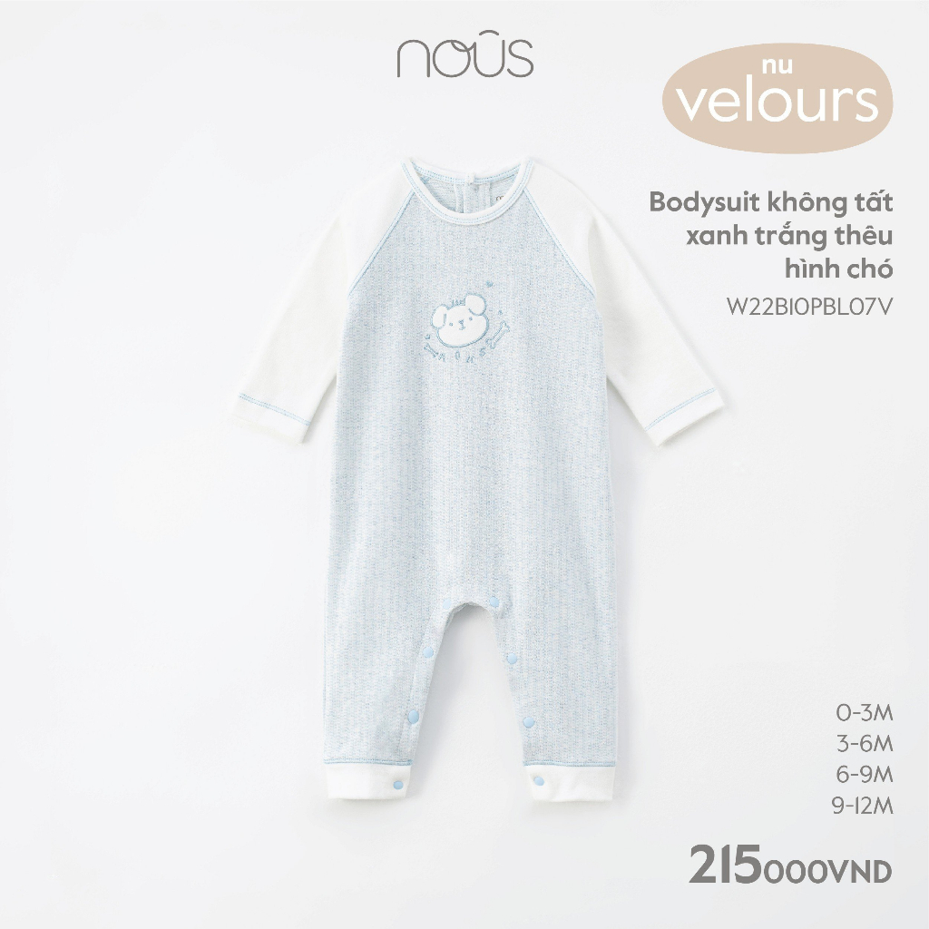 Bodysuit Không Tất Dài Kẻ Phối Tay Thêu Mặt Cún Nous Velours Cho Bé