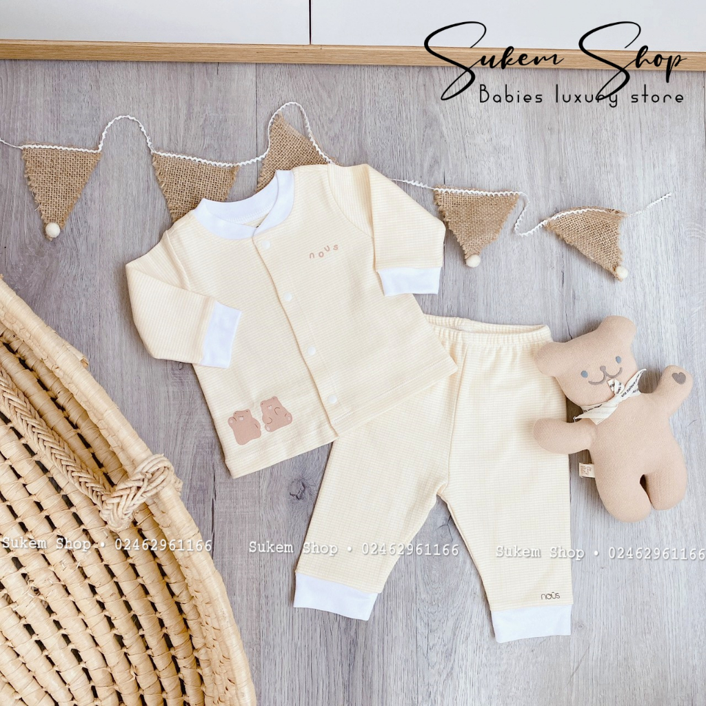 Bộ Sơ Sinh Nous/Bộ Cài Thẳng Dài Tay Sơ Sinh Nous Velours Chất Mềm Mại, Dày Dặn