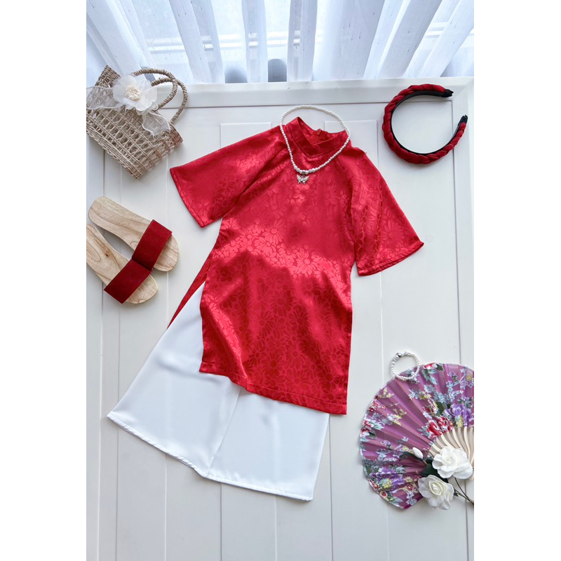 Áo Dài Bé Gái Vải Gấm Cao Cấp kèm Quần Lụa Cát