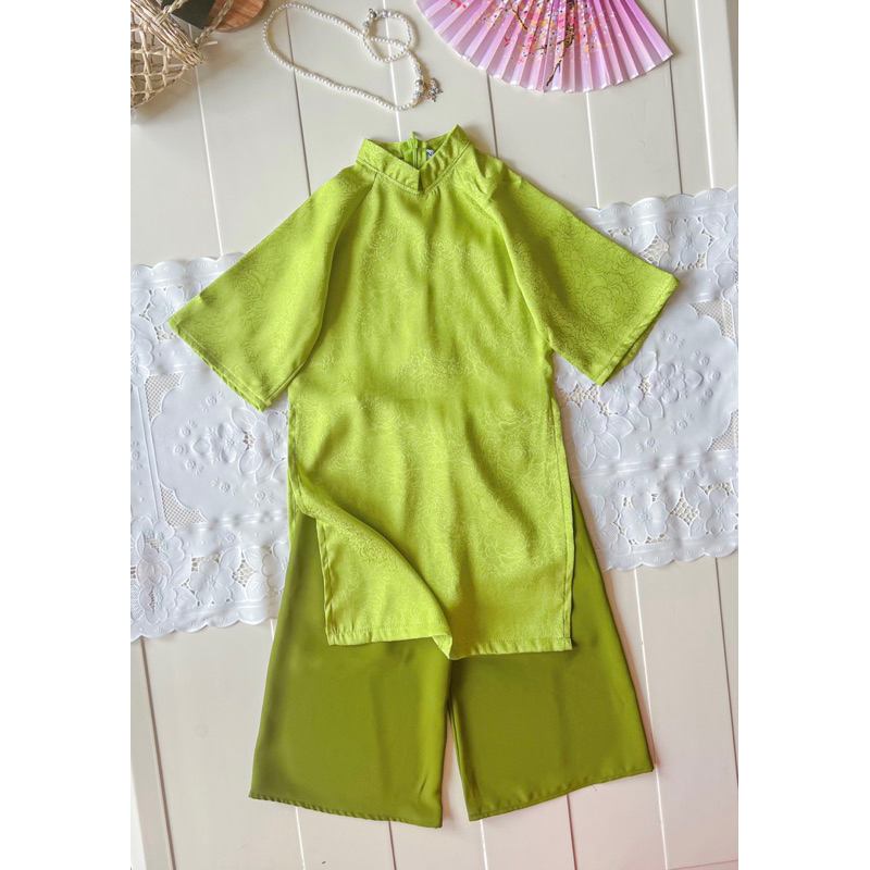 Áo Dài Bé Gái Vải Gấm Cao Cấp kèm Quần Lụa Cát