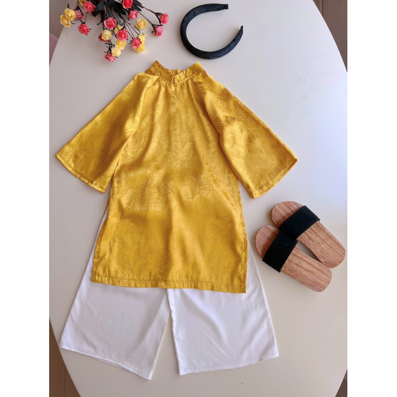 Áo Dài Bé Gái Vải Gấm Cao Cấp kèm Quần Lụa Cát