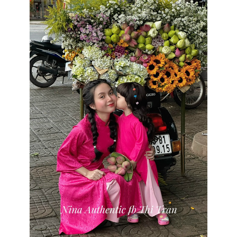 Áo Dài Bé Gái Vải Gấm Cao Cấp kèm Quần Lụa Cát