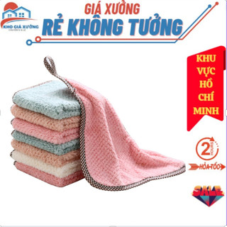  Khăn Lau Tay Nhà Bếp Hình Vuông 25cmx25cm, Khăn Lau Tay Hình Vuông Có Quai Treo, Bo Viền Chắc Chắn