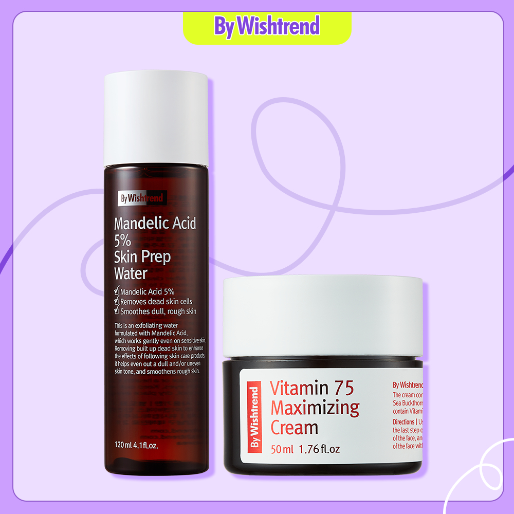 Combo By Wishtrend kem dưỡng Vitamin 75 Maximizing Cream 50ml+Nước hoa hồng Mandelic Acid 5% Skin Prep Water 120ml