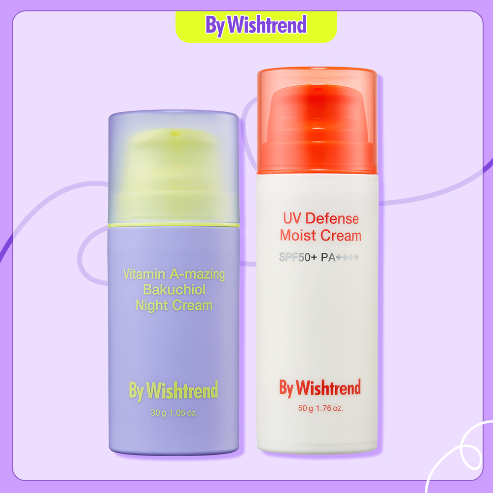 By Wishtrend Kem chống nắng UV Defense Moist Cream SPF50+PA++++ 50g + Kem ban đêm Vitamin A-mazing Bakuchiol Night Cream