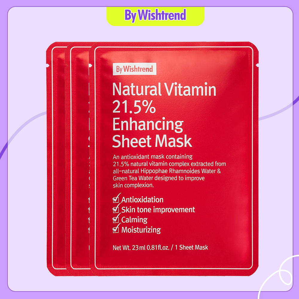 Combo 3 By Wishtrend Mặt Nạ Giấy Natural Vitamin 21.5% Enhancing Sheet Mask 23ml