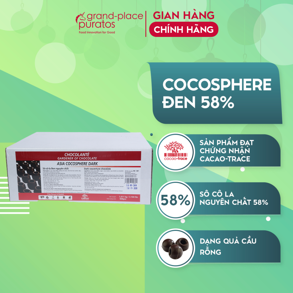 Socola Nguyên Chất Trái Banh Cocosphere Đen 58% Puratos Grand-Place VN-1.411kg-4116236