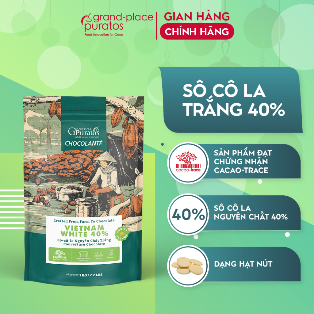 [Mã BMLTB200 giảm đến 100K đơn 499K] Socola Nguyên Chất Trắng 40% Puratos Grand-Place VN-1kg-4009151