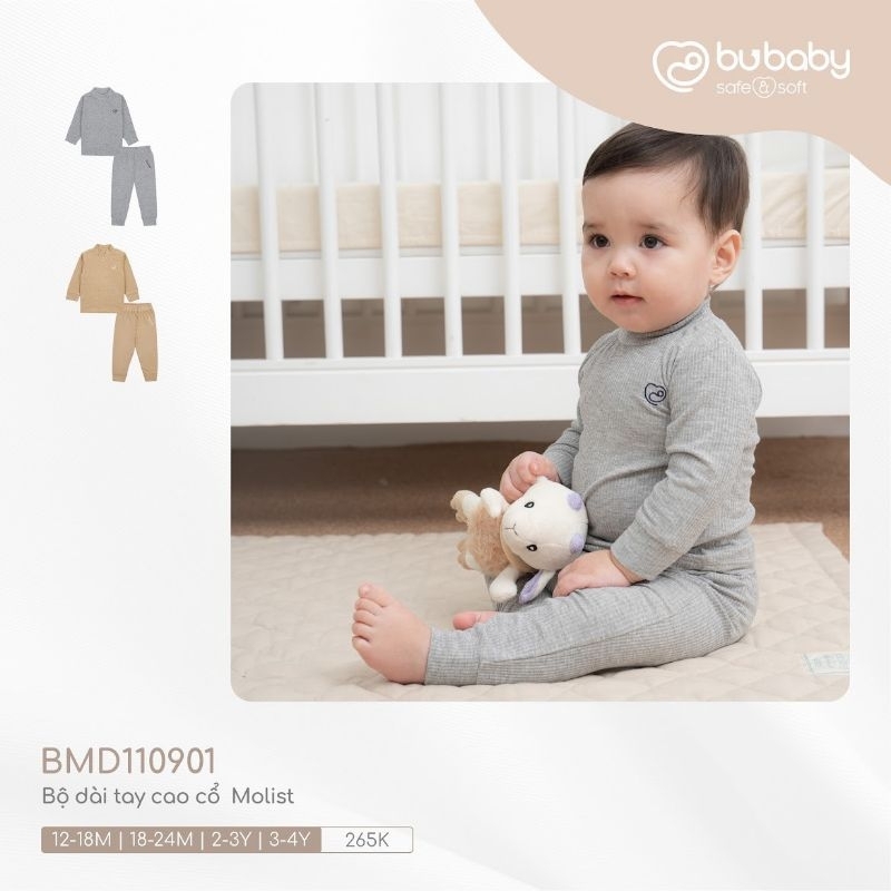 Bộ dài tay cao cổ Bubaby cho bé trai, bé gái