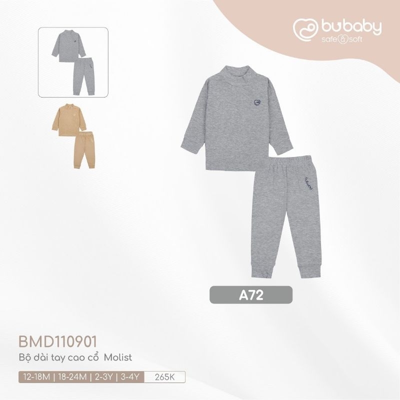 Bộ dài tay cao cổ Bubaby cho bé trai, bé gái