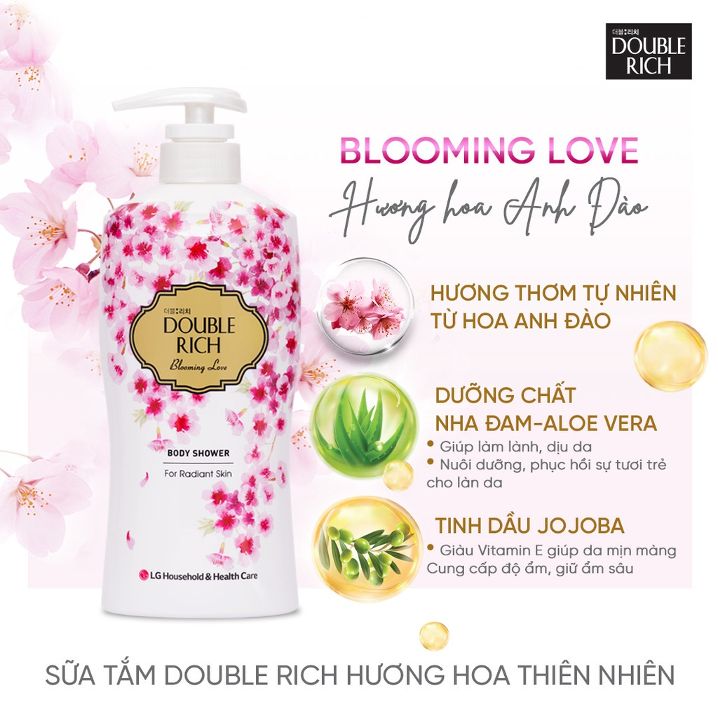 Sữa tắm Double Rich hương hoa chiết xuất từ thiên nhiên - Blooming Love 200ml/ 550ml/ 800ml