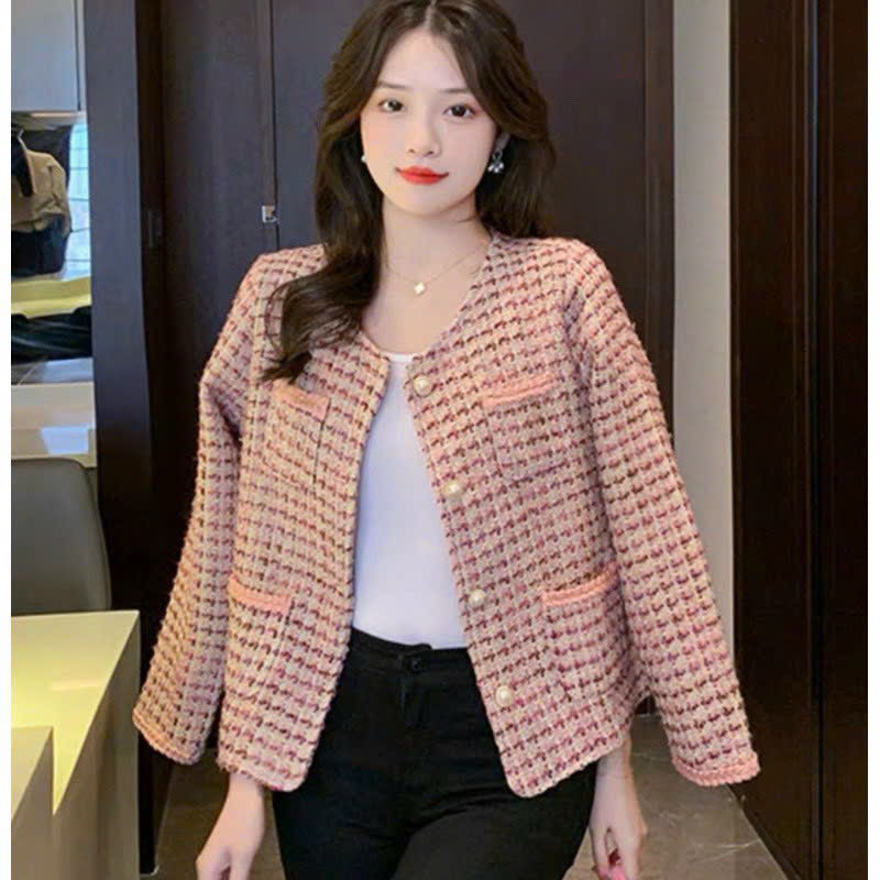 Áo dạ Tweed cổ tròn cực xinh phong cách tiểu thư - Khoác dạ nữ kẻ caro phối viền form chuẩn uzzlang MEDOLIN NH 16