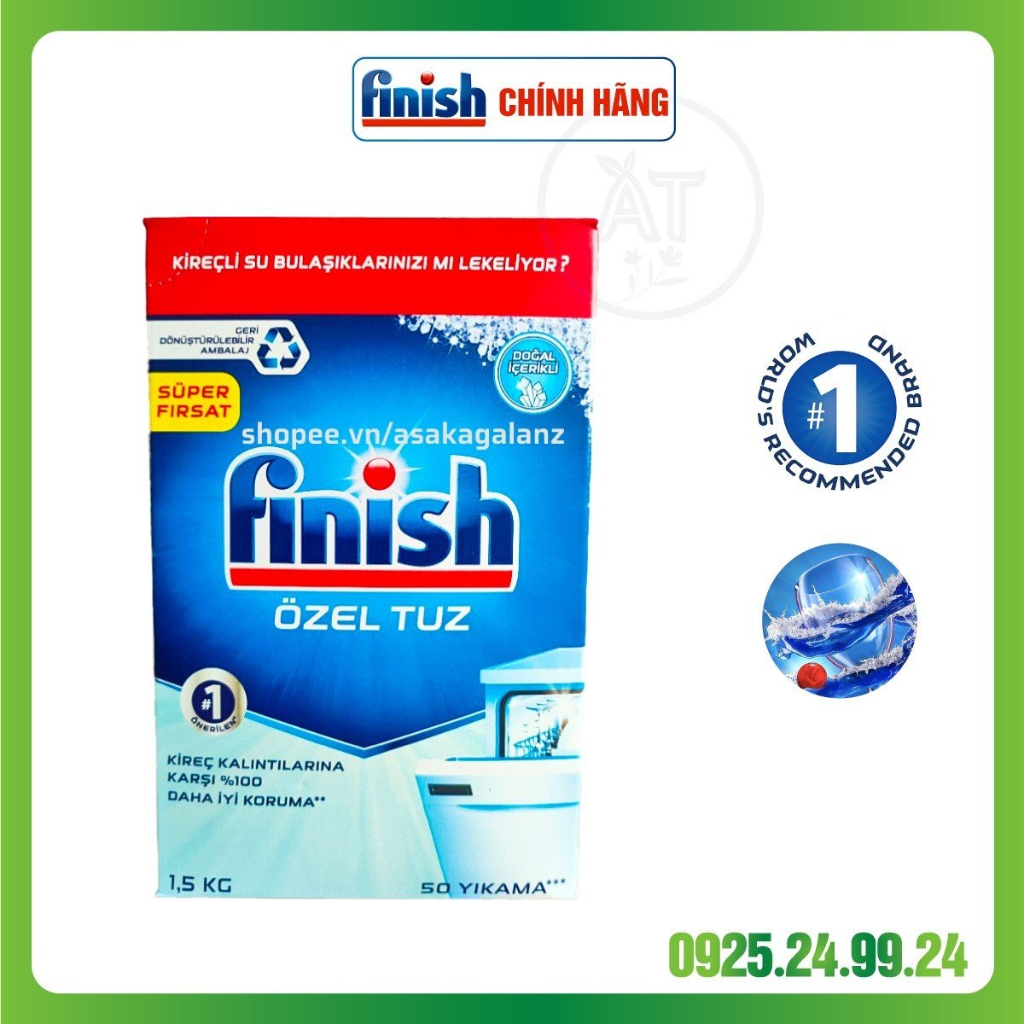 Muối rửa bát Finish hộp 1,5kg - Dùng cho máy rửa bát