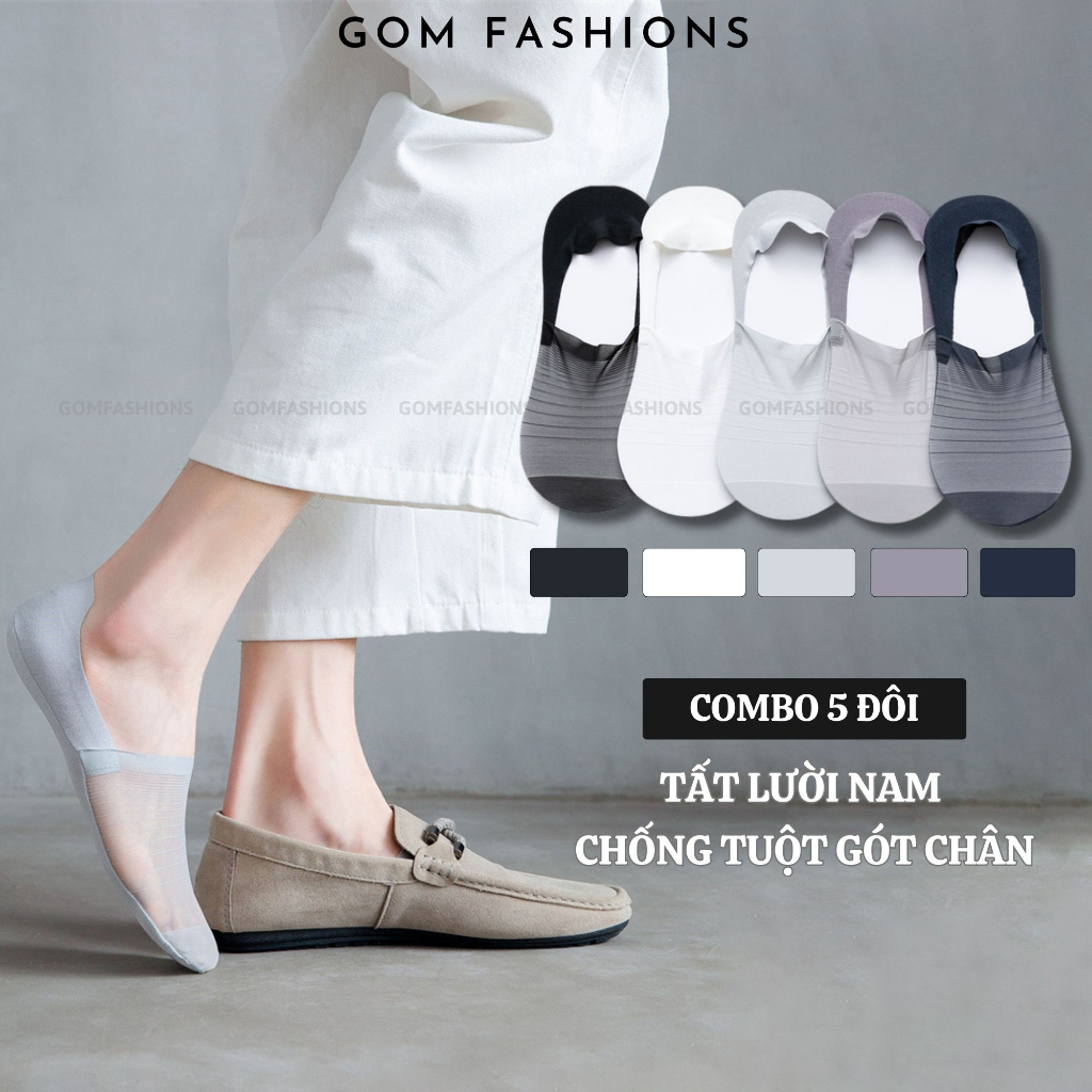 Set 5 đôi tất nam đi giày lười GOMTAT, chất liệu cotton êm chân, có mặt lưới thoáng khí khử mùi -VLN-INVISIBLE-CB5