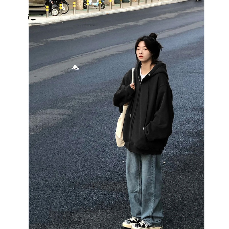 Áo khoác hoodie nữ form rộng vải bông 2 lớp đẹp | BigBuy360 - bigbuy360.vn