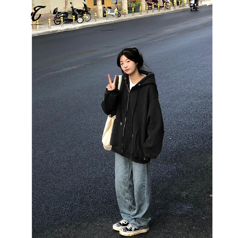 Áo khoác hoodie nữ form rộng vải bông 2 lớp đẹp | BigBuy360 - bigbuy360.vn