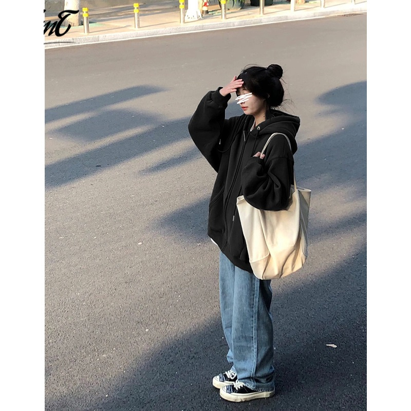 Áo khoác hoodie nữ form rộng vải bông 2 lớp đẹp | BigBuy360 - bigbuy360.vn