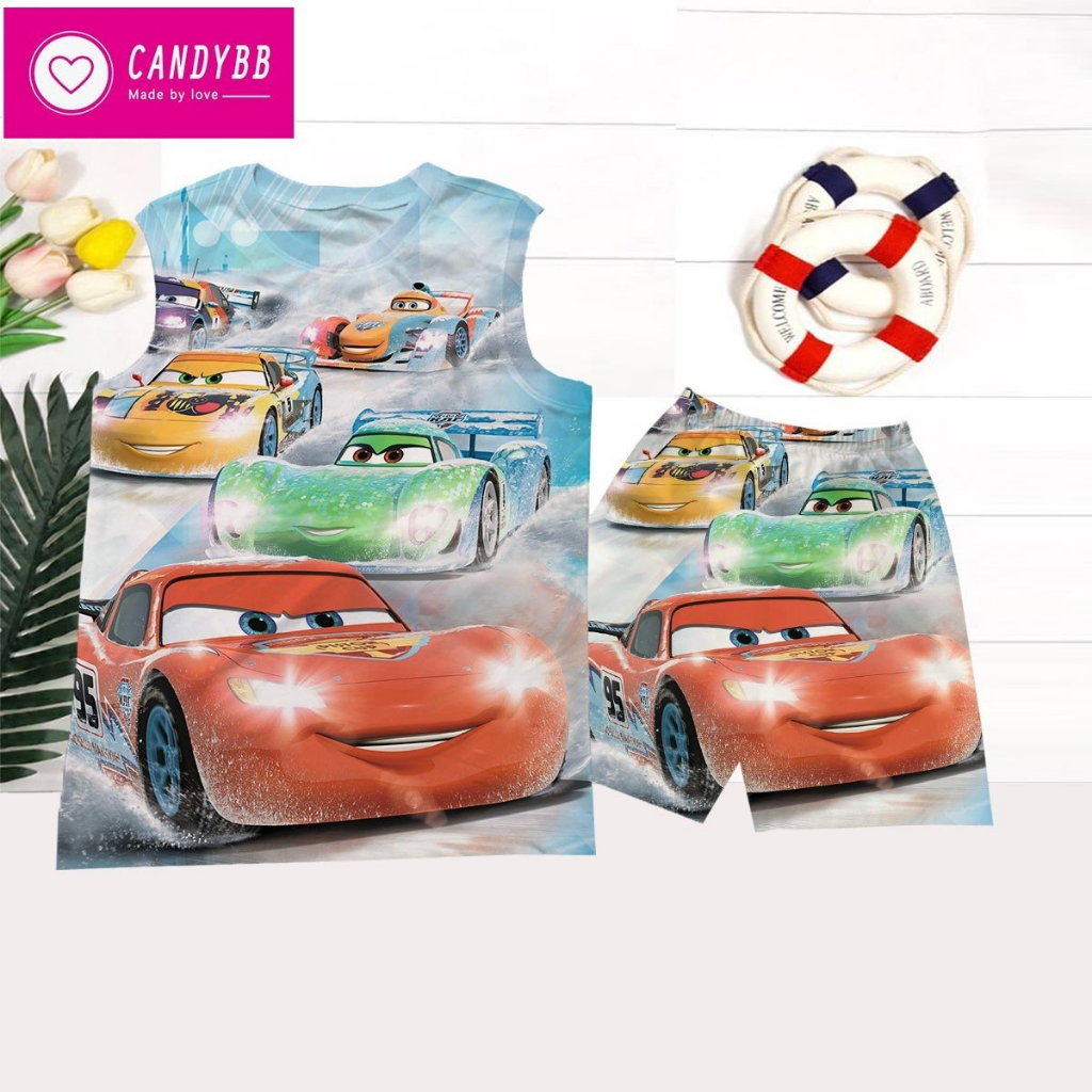 Đồ bộ ba lỗ bé trai, bộ thun lạnh sát nách in hình Xe Ôtô Cars MC Queen nhiều mẫu từ 10kg -60kg