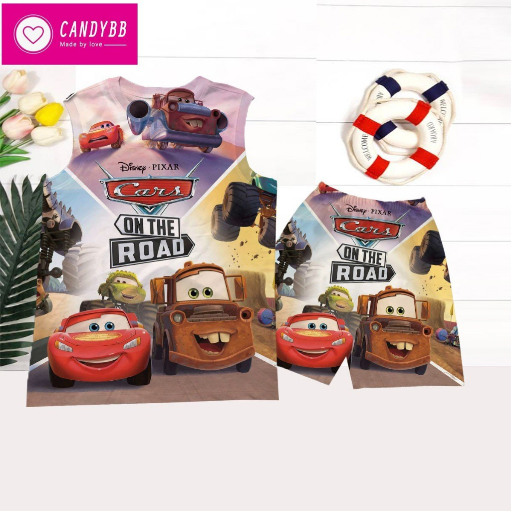 Đồ bộ ba lỗ bé trai, bộ thun lạnh sát nách in hình Xe Ôtô Cars MC Queen nhiều mẫu từ 10kg -60kg