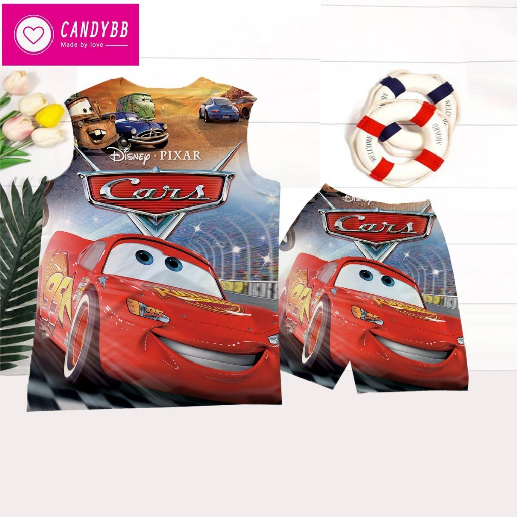 Đồ bộ ba lỗ bé trai, bộ thun lạnh sát nách in hình Xe Ôtô Cars MC Queen nhiều mẫu từ 10kg -60kg