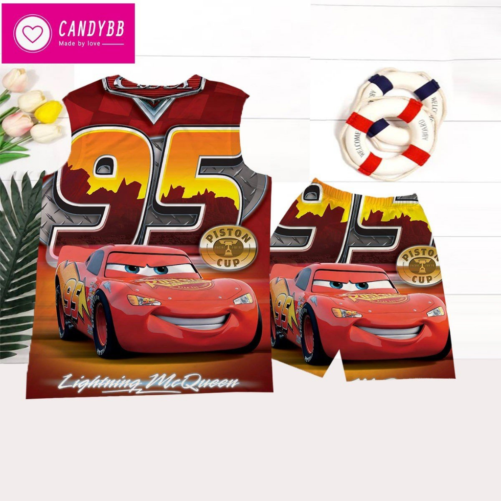 Đồ bộ ba lỗ bé trai, bộ thun lạnh sát nách in hình Xe Ôtô Cars MC Queen nhiều mẫu từ 10kg -60kg