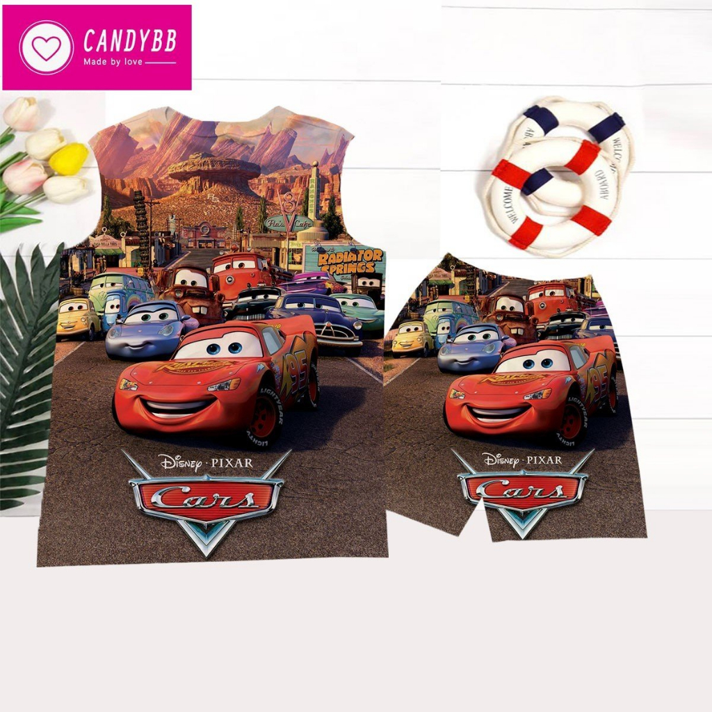 Đồ bộ ba lỗ bé trai, bộ thun lạnh sát nách in hình Xe Ôtô Cars nhiều mẫu từ 10kg -60kg