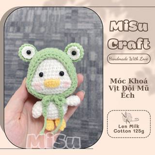 Móc khoá vịt đội mũ ếch bằng len móc tay dễ thương