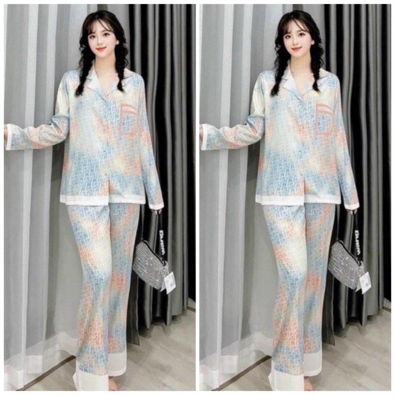 bộ pijama lụa xước cao cấp Quảng Châu tay dài chà paris