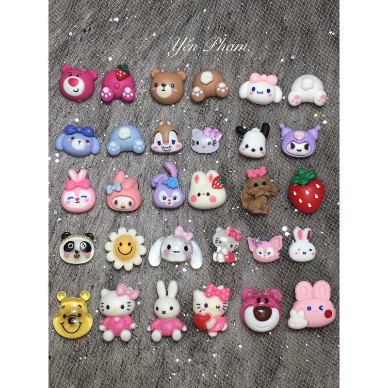 Set 5 charm gấu dâu -Phụ kiện hoạt hình trang trí nail xinh