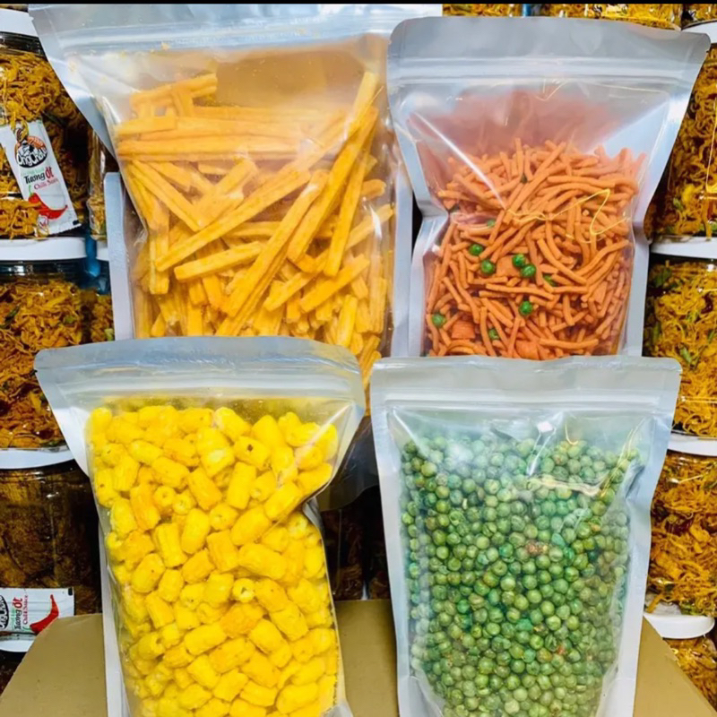 Combo 2kg 4 món đồ ăn vặt khoai tây, nui chiên bơ, bimbim que, đậu hà lan